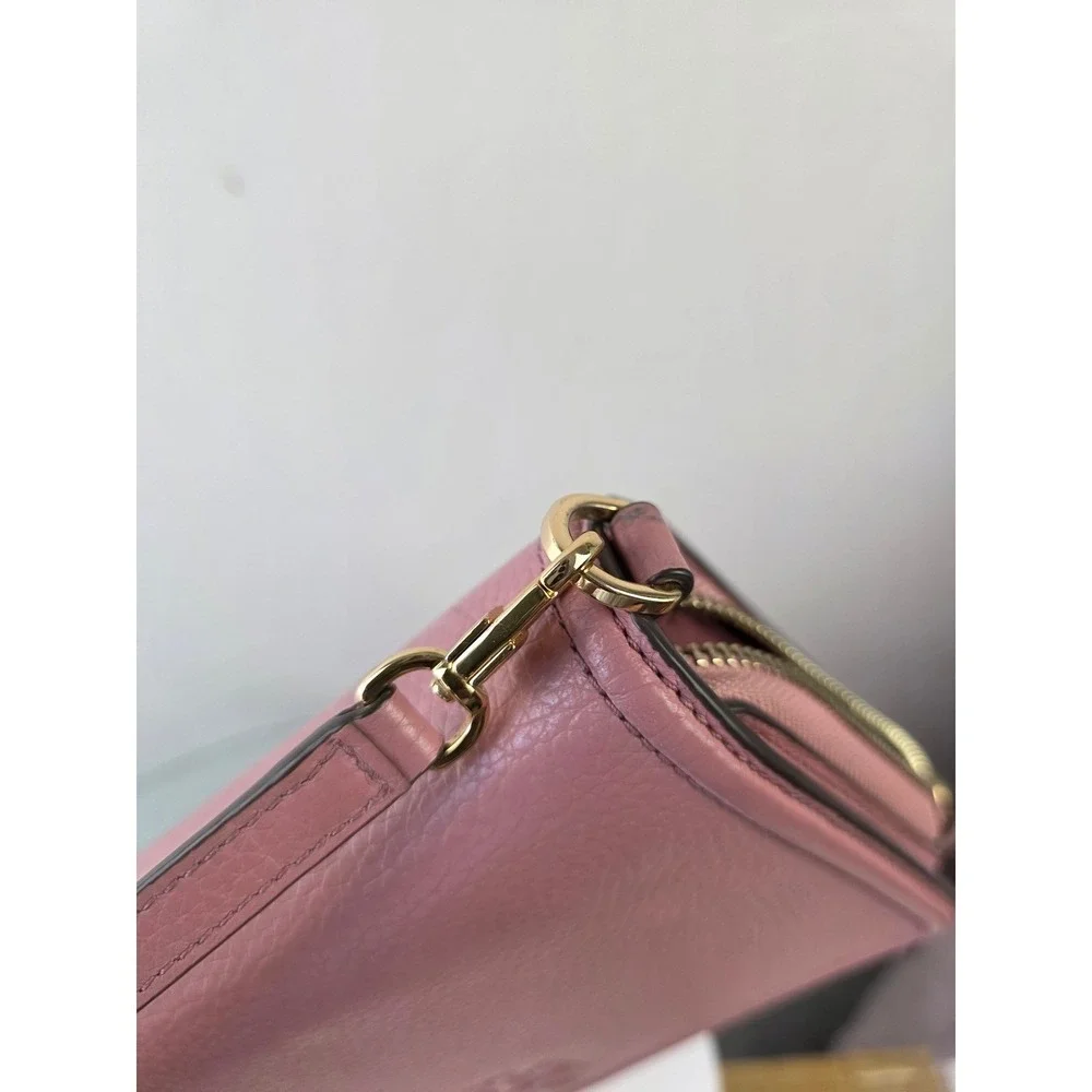 Tory Burch McGraw Wallet on Chain Pink Pebbled Leather Crossbody Bag WOC Gold